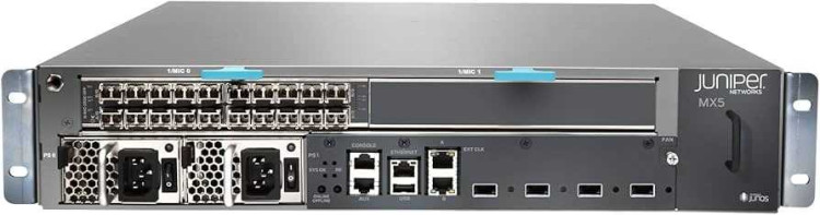 M5 BASE UNIT: junos, 4 PIC SLOT CHASSIS, 1 BUILT-IN ENHANCED FPC, COOLING MIDPLANE, 1 AC POWER SUPPLY, FORWARDING ENGINE BOARD (WITH INTERNET PROCESSOR II, 8MB SSRAM)