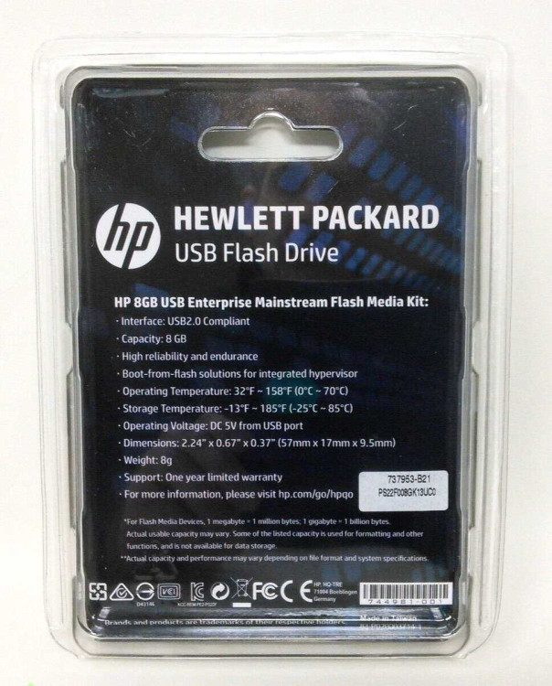 Флеш Карта HP 8GB USB EM Flash Media Kit (737953-B21)