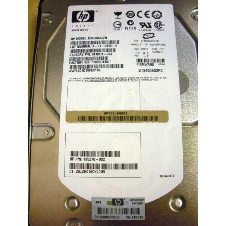 HP 450GB 10K 4GB FIBRE CHANNEL EVA M6412 HARD DRIVE 9FR004-044