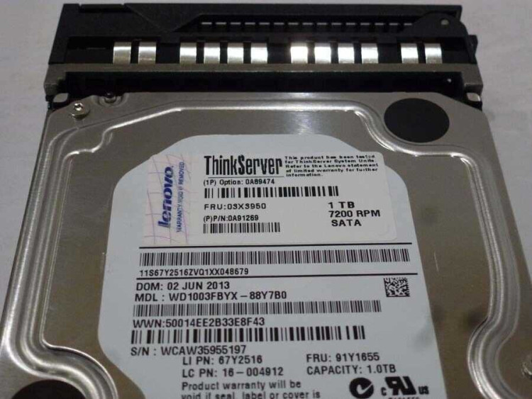 Жесткий диск Lenovo 1Tb 6G SATA 7.2K 3.5" Hot Swap (0A89474)