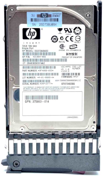 395924-002 HP 72GB 10K rpm Hot Plug SAS 2.5 Hard Drive