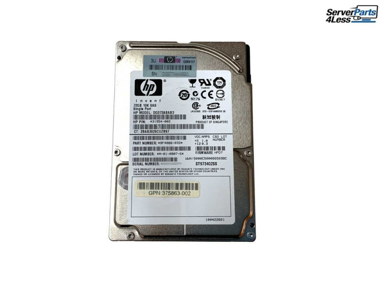 HP 72.8GB 10K SAS 2.5" HOT PLUG SINGLE PORT HARD DRIVE 375863-004