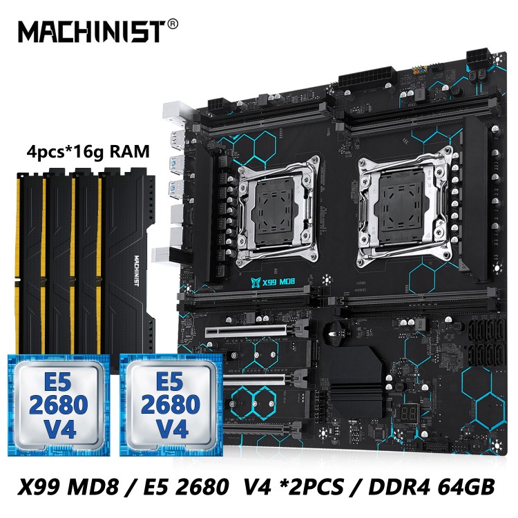 Материнская плата MACHINIST X99 MD8 двухсокетная LGA2011-3 DDR4 C612