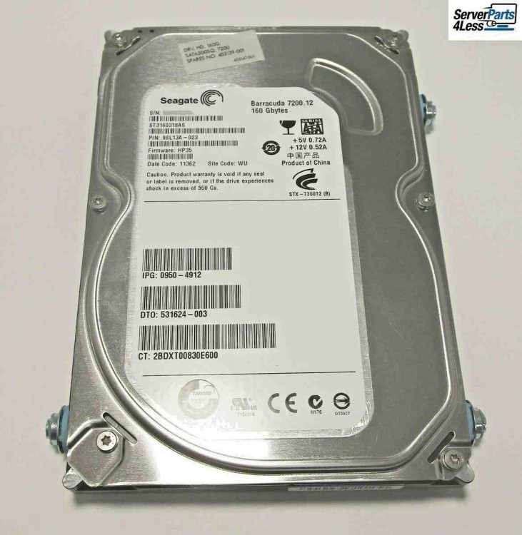 453139-001 HP 160GB 7.2K rpm Non Hot Plug SATA Hard Drive