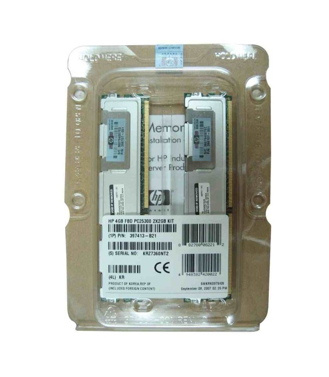CLEAN PULLS 397413-B21 HP 4GB (2X2GB) PC5300F DDR2 MEMORY MODULE CLEAN PULLS 397413-B21 HP 4GB (2X2GB) PC5300F DDR2 MEMORY MODULE