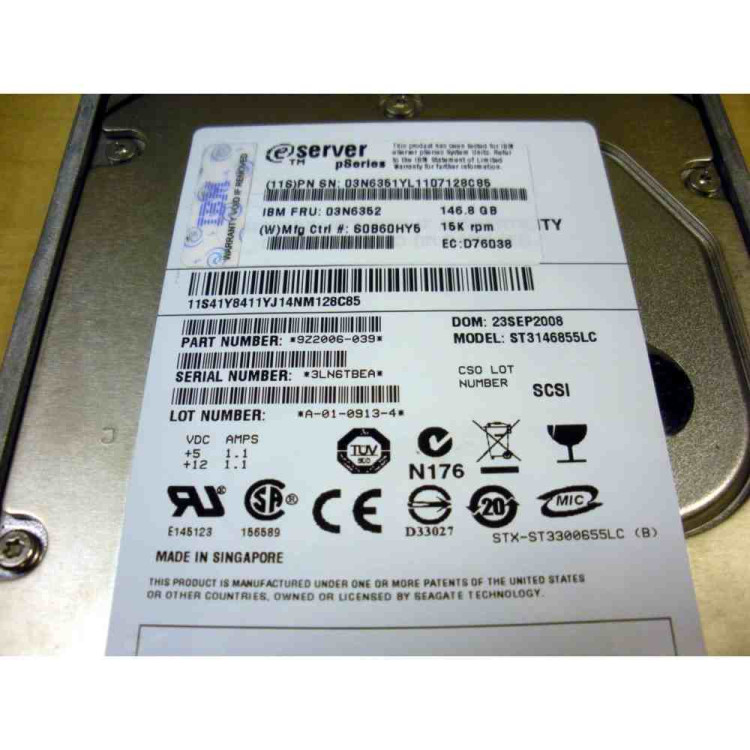 IBM 146.8GB 15K RPM Ultra320 SCSI Disk Drive