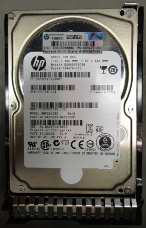 HP 600GB 10K SAS 2.5" 6G SC-ENT HARD DRIVE EG0600FBVFP