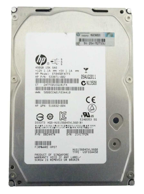 HP 450GB 15K SAS 3.5" 6G DUAL PORT HARD DRIVE NEW BULK 516832-004
