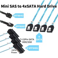 Кабель SAS Mini SAS HD SFF-8643 to SFF-8087/SFF-8482 с коннектором питания 15Pin 4xSATA