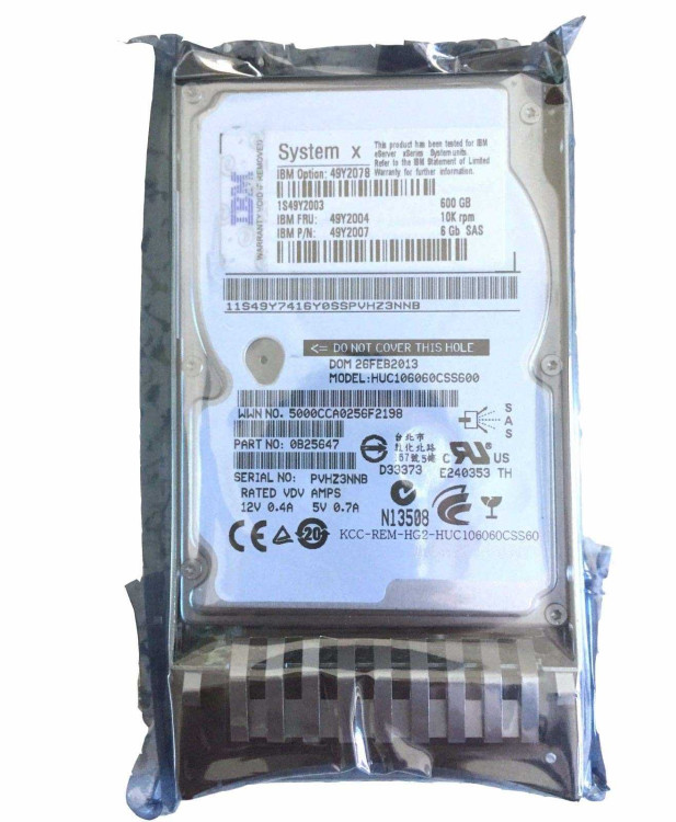 IBM 600GB 10K SAS 6GBPS 2.5" HS HARD DRIVE NEW BULK 49Y2078