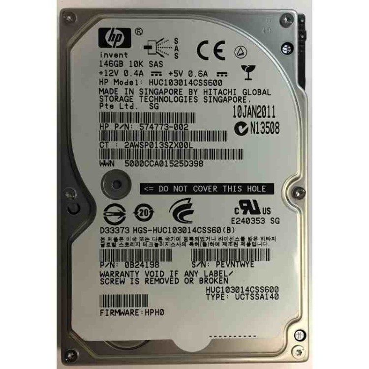 613989-001 HP 146GB 10K rpm Non Hot Plug SAS 2.5 Single Port Drive
