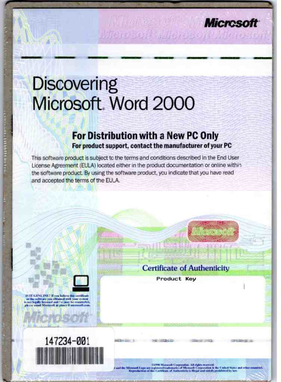 MICROSOFT WORD 2000 LICENSE